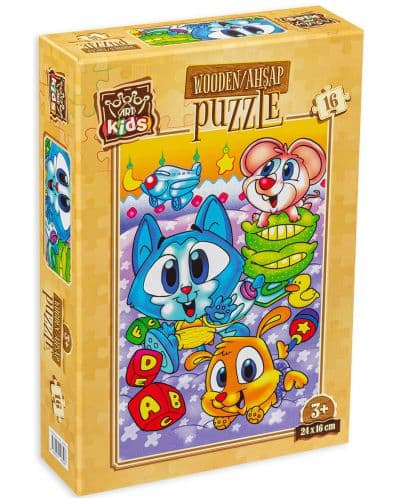 Дървен пъзел Art Puzzle от 16 части - Сладки животинки