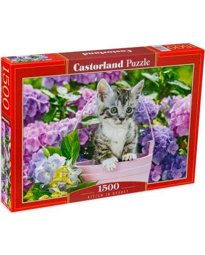 Пъзел Castorland от 1500 части - Коте в кошничка