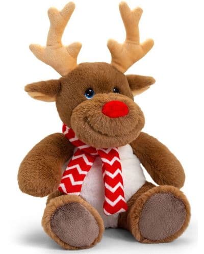 Eкологична плюшена играчка Keel Toys Keeleco - Еленчето Рудолф с шалче, 35 cm