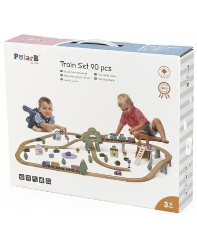 Игрален комплект Viga PolarB - Влак с релси, 90 части