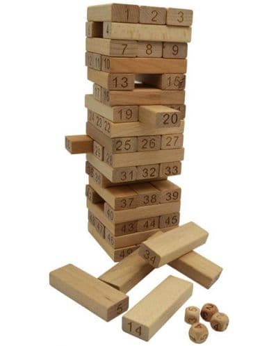 Детска игра Raya Toys - Дървена кула с цифри Дженга, 51 части