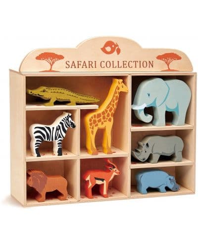 Комплект дървени фигурки Tender Leaf Toys - Диви животни в поставка