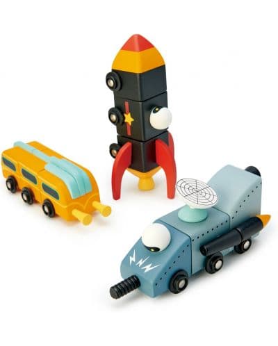 Дървен игрален комплект Tender Leaf Toys - Космическа надпревара