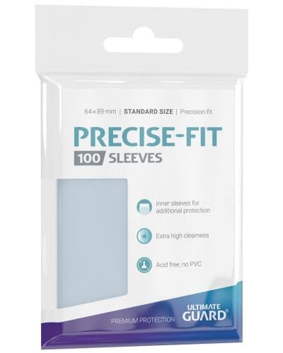 Протектори за карти Ultimate Guard - Precise-Fit Sleeves Standard Size, Transparent (100 бр.)