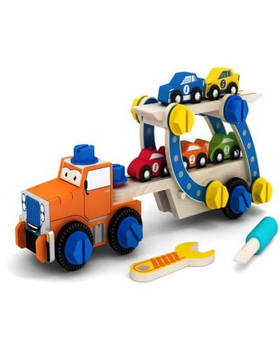 Дървен конструктор Acool Toy - Камион за сглобяване с колички, 49 части