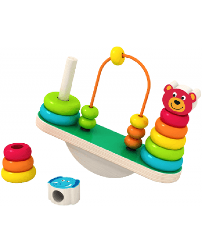 Дървен комплект Acool Toy - Везна за балансиране с рингове и мъниста
