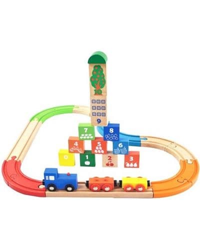 Дървено влакче с релси Acool Toy - 29 елемента