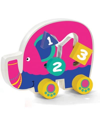 Дървена играчка Acool Toy - Слонче на колелца, розово