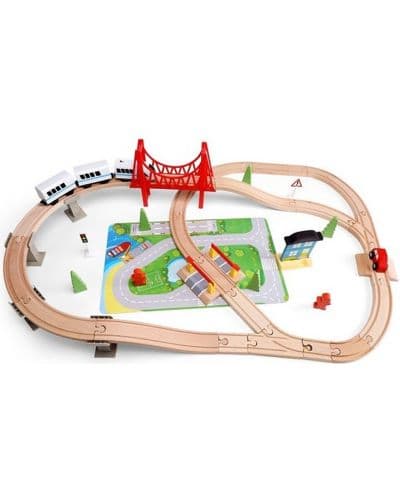 Дървени релси и влакче на батерии Acool Toy - 50 елемента