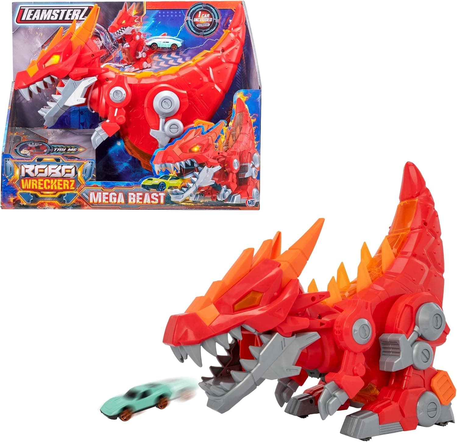 HTI TEAMSTERZ Robo Wreckerz Динозавър Изстрелвачка с Кола Mega Beast