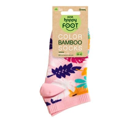 HAPPY FOOTTOPIA Чорапи къс конч бамбук розов цветя 39-42, 1 чифт