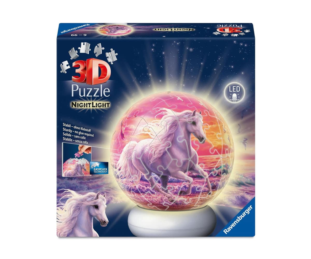 Светещ в тъмното 3D пъзел топка Ravensburger 72 ел. - Night Light: Коне на плажа
