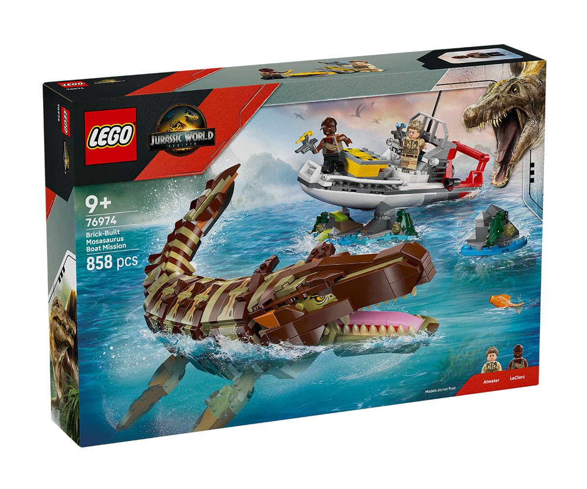 LEGO® Jurassic World 76974 - Мисия с лодка и мозазавър от тухлички
