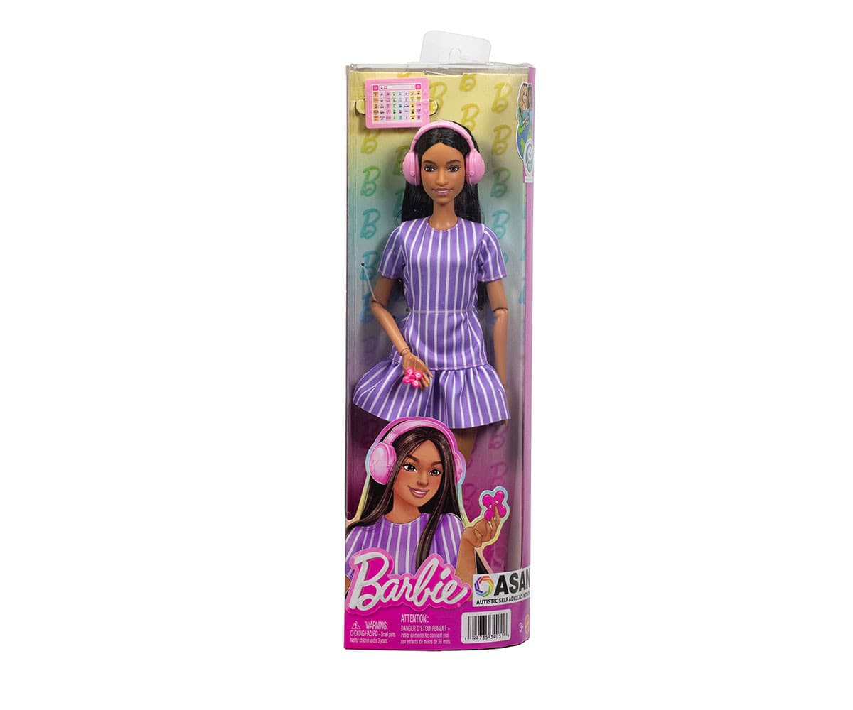 Кукла Barbie - Моден дизайн: С рокля на лилаво райе