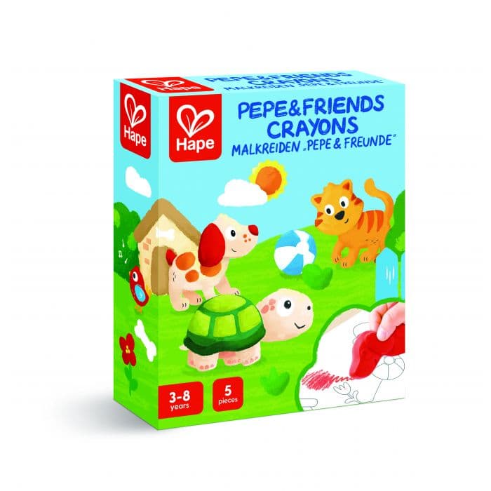 Комплект цветни пастели, Hape, Пепе и приятели, 5 части