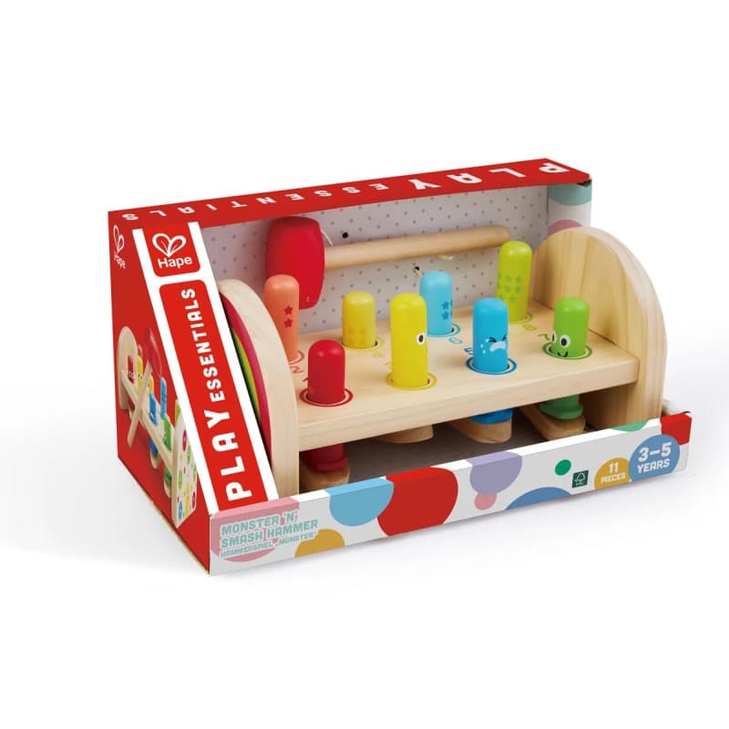Дървена играчка с чукче, Hape, Чудовища, 11 части