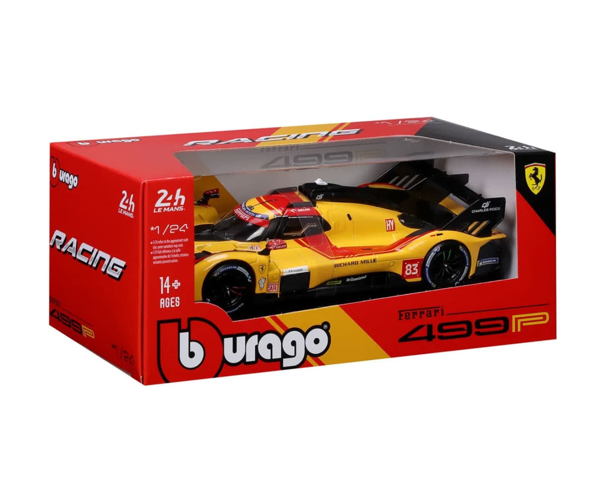 Bburago - модел на кола 1:24 - 499P (LeMans 2025), жълт цвят