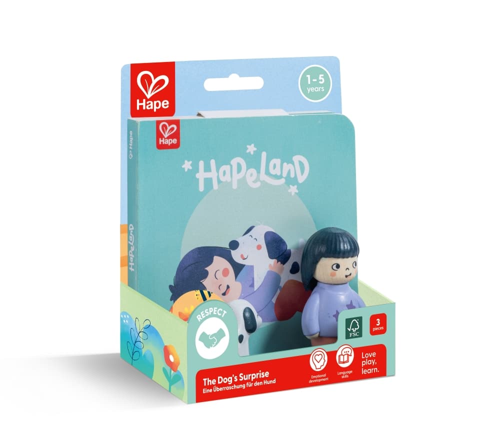 Игрален комплект, Hape, Комплект фигурки момиче и куче с книжка, 3 части