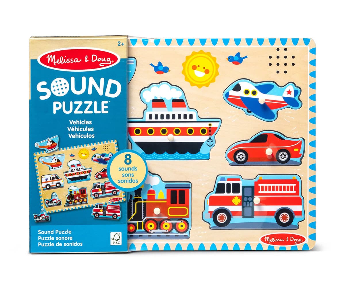 Melissa & Doug - Дървен пъзел със звук: Превозни средства