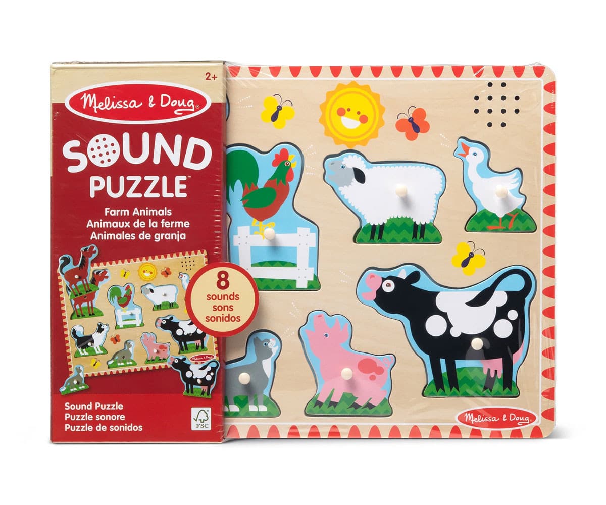 Melissa & Doug - Дървен пъзел със звук: Животни от фермата