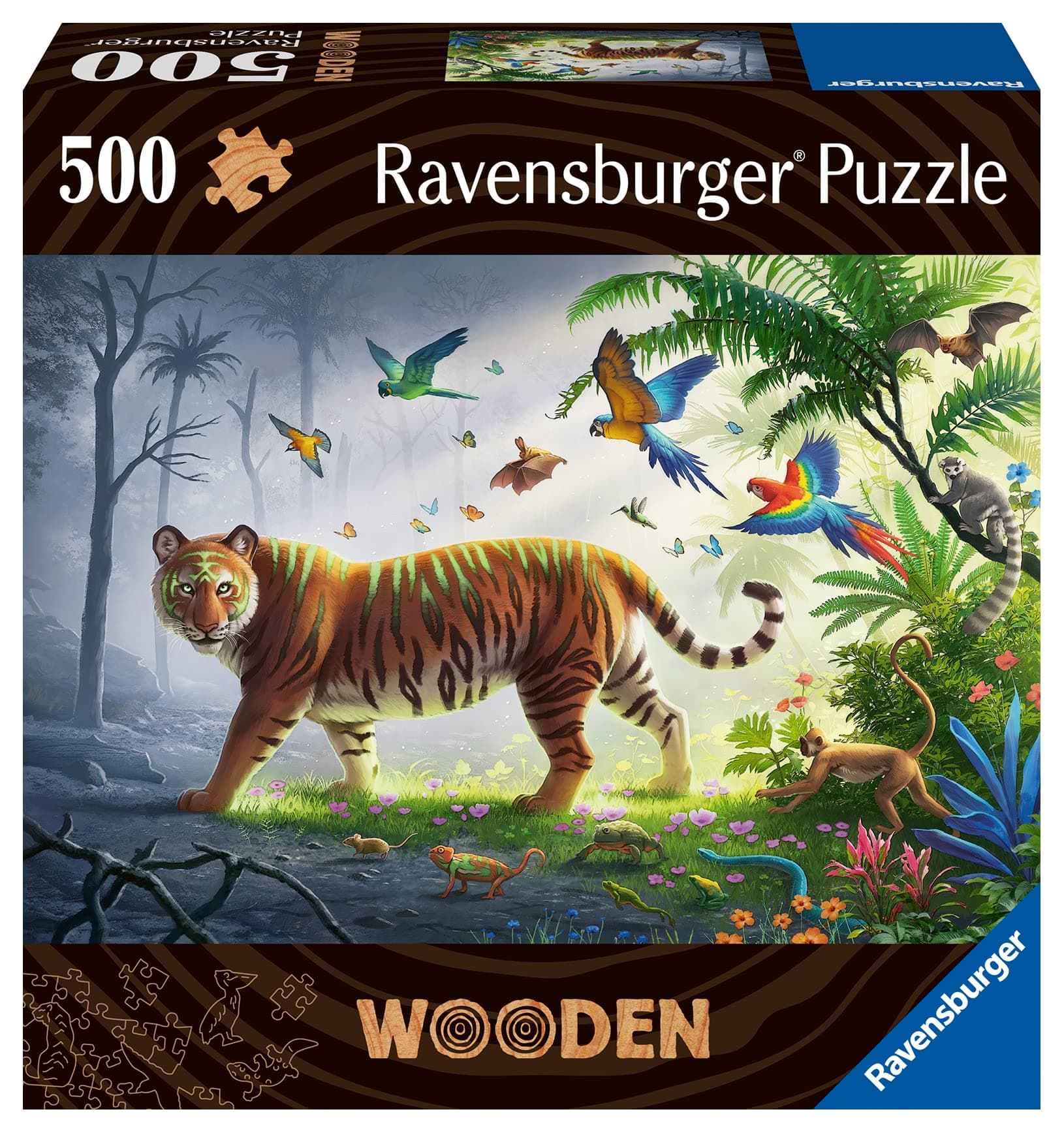 Дървен пъзел Ravensburger 500 ел. - Тигър в джунглата
