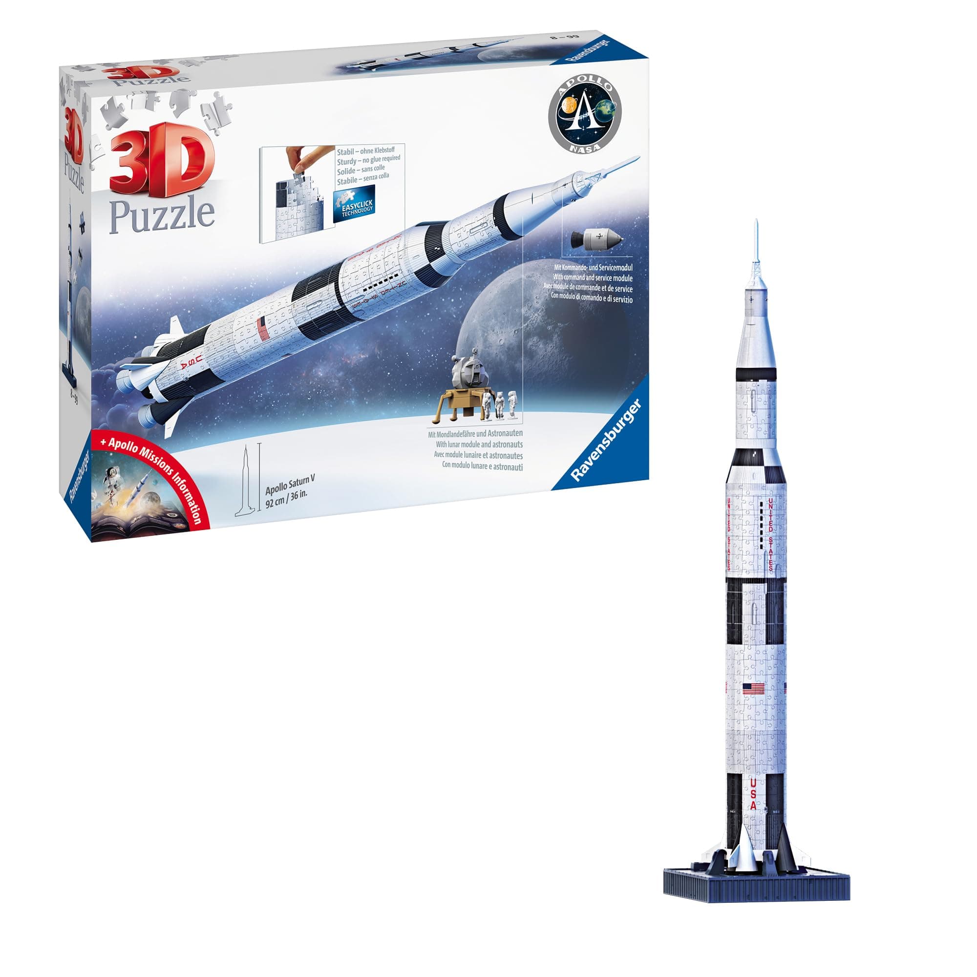 3D Пъзел Ravensburger 440 ел. - Ракета Apollo Saturn V