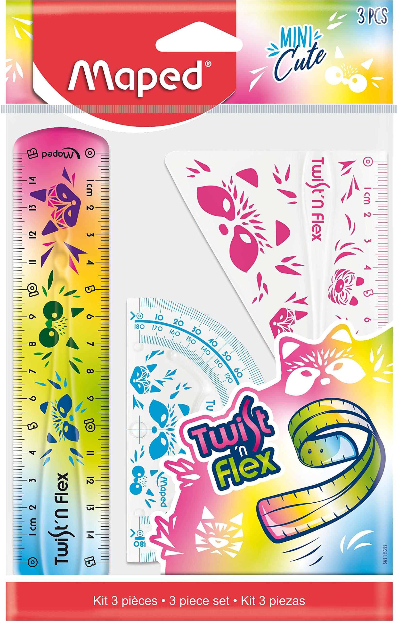 Гъвкав комплект за чертане MAPED MINI CUTE TWIST N FLEX, 3 части, 15 см