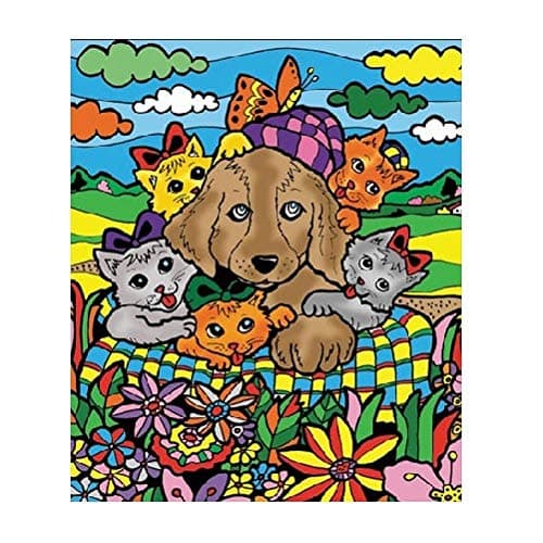 Картина за оцветяване Colorvelvet, Котета и куче, 29.7 x 21 см