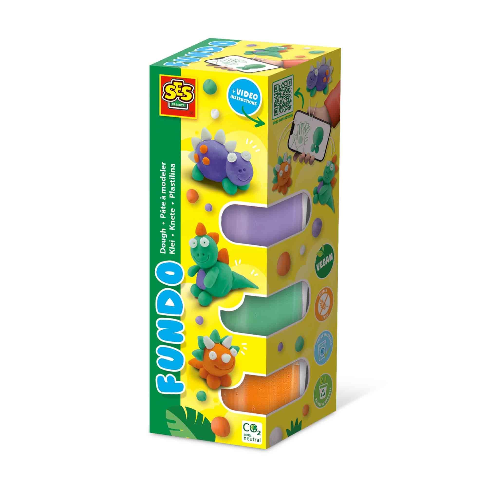SES - FunDo Dough: Пластилин Динозаври, 3x90гр и 1x40гр