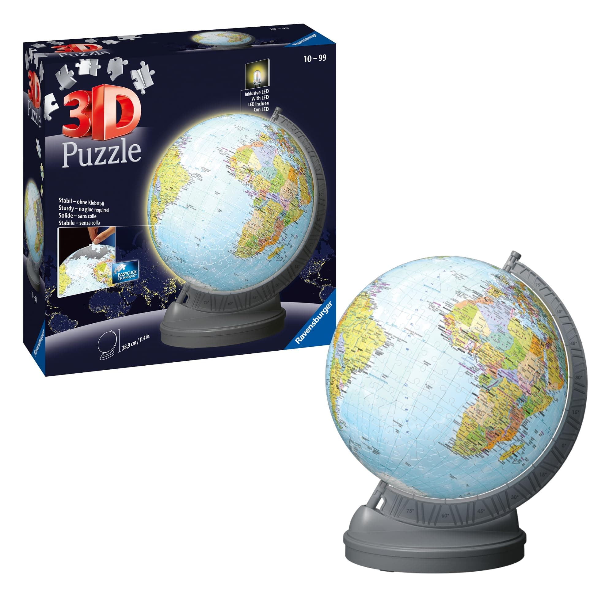 3D Пъзел Ravensburger 540 ел. - Глобус със светлина