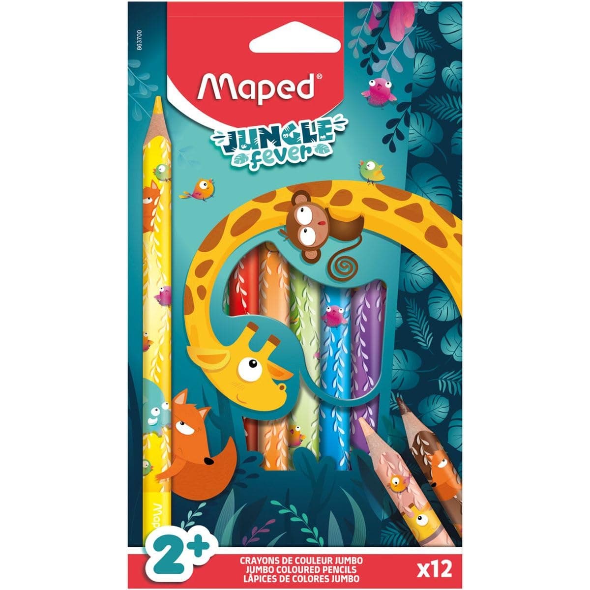 Джъмбо цветни моливи MAPED Треска за джунгла, 12 цвята