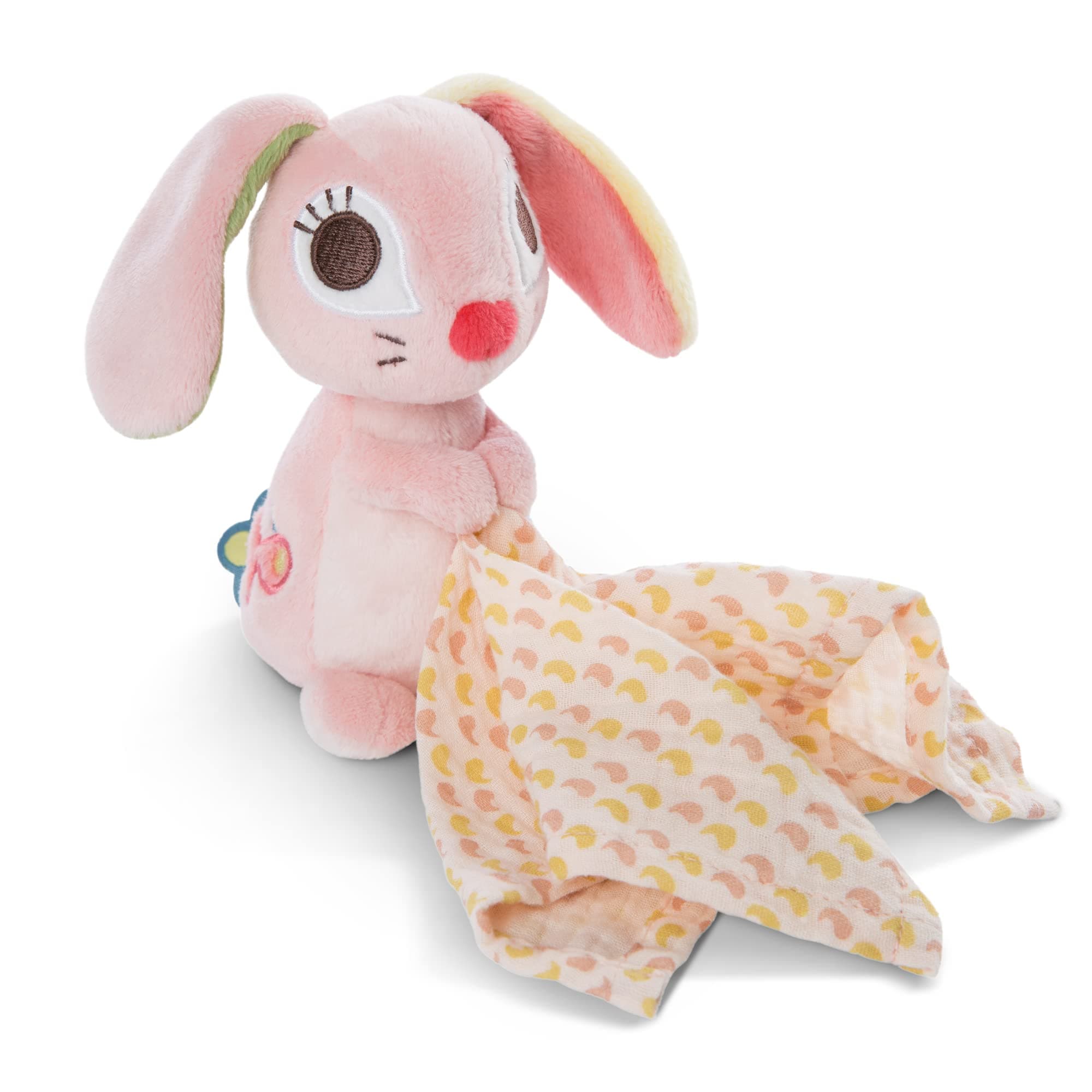 NICI Мека играчка 3D Заекът Хопсали с муселинова кърпичка, 13см. 0+ мес.