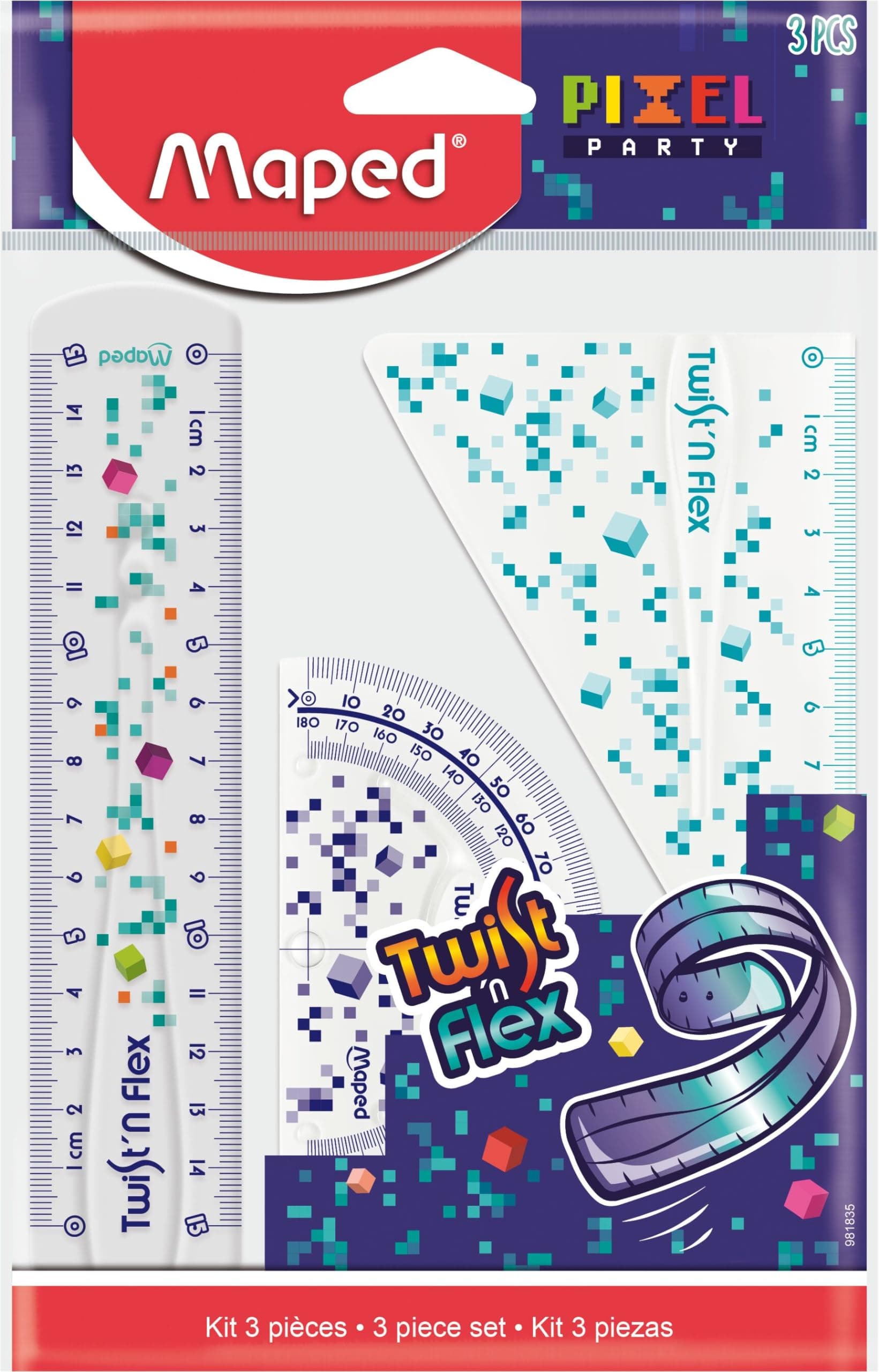 Комплект за чертане от 3 части MAPED Pixel Party twistnflex, гъвкав, 15 см