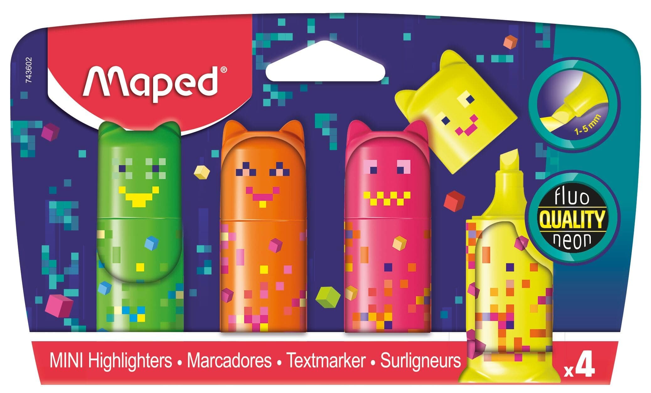 Маркери MAPED Fluo peps mini Pixel Party, 4 броя