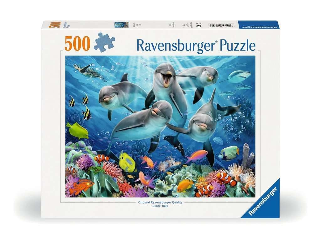 Пъзел Ravensburger 500 ел. - Делфини в кораловия риф