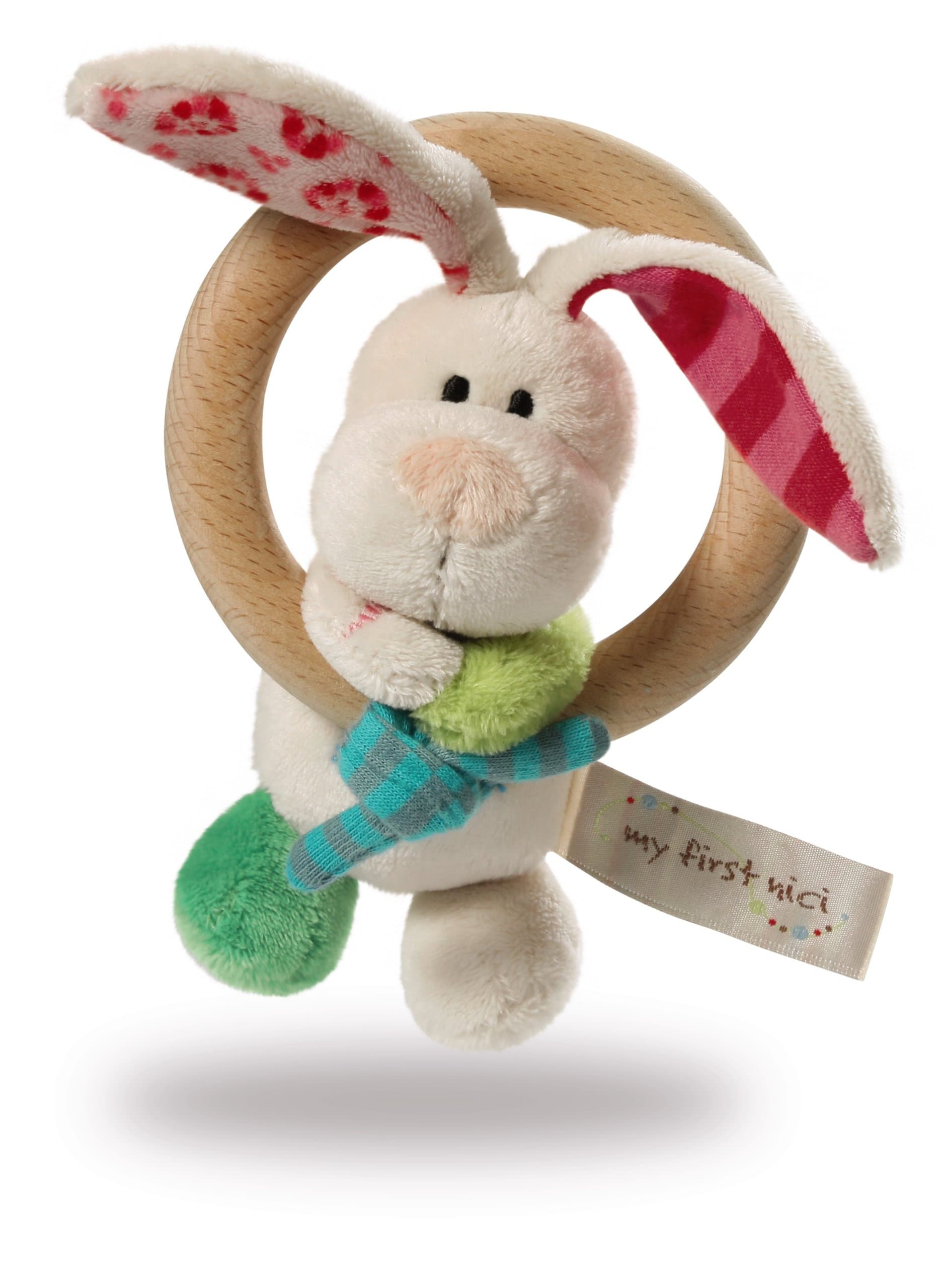 NICI Играчка Заекът Тили с дървен ринг и звънче, 15см. 3+ мес.