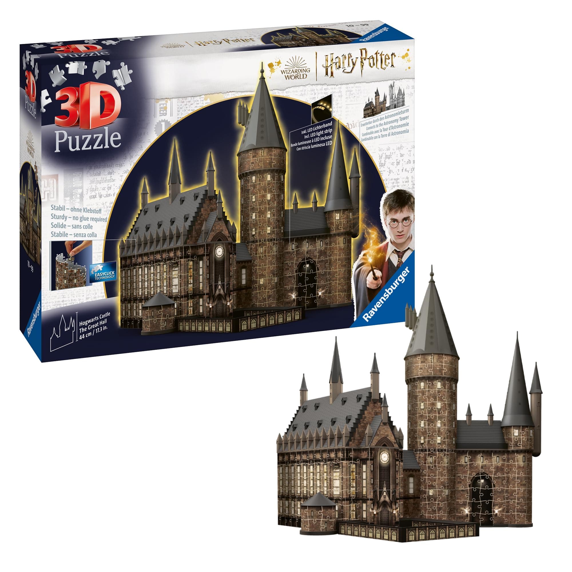 Светещ 3D Пъзел Ravensburger 540 ел. - Хари Потър: Голямата зала на Замъкът Хогуортс