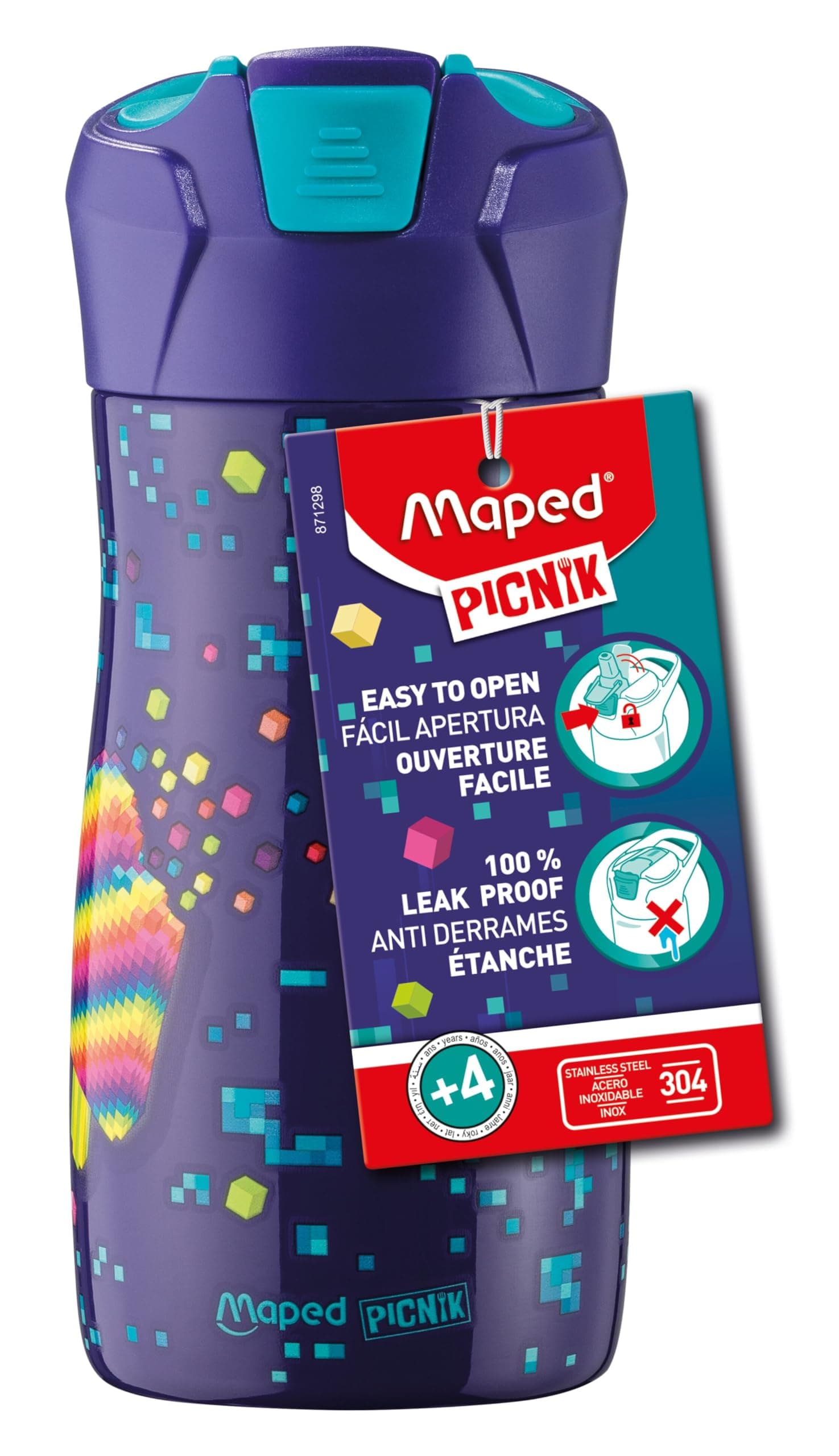 Метална бутилка MAPED Picnik Concept kids Pixel Party, 430 мл