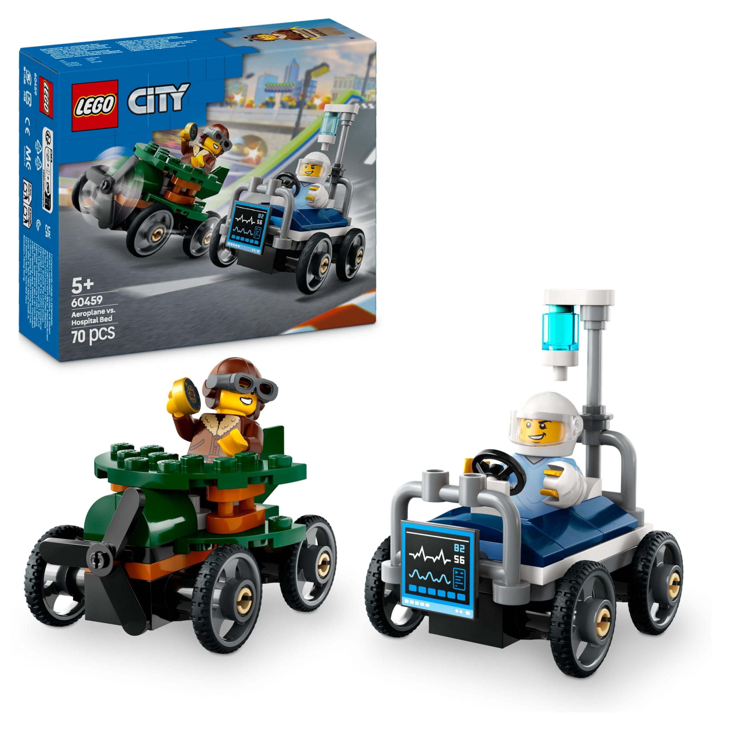 LEGO® City 60459 - Самолет срещу болнично легло: Комплект състезателни коли