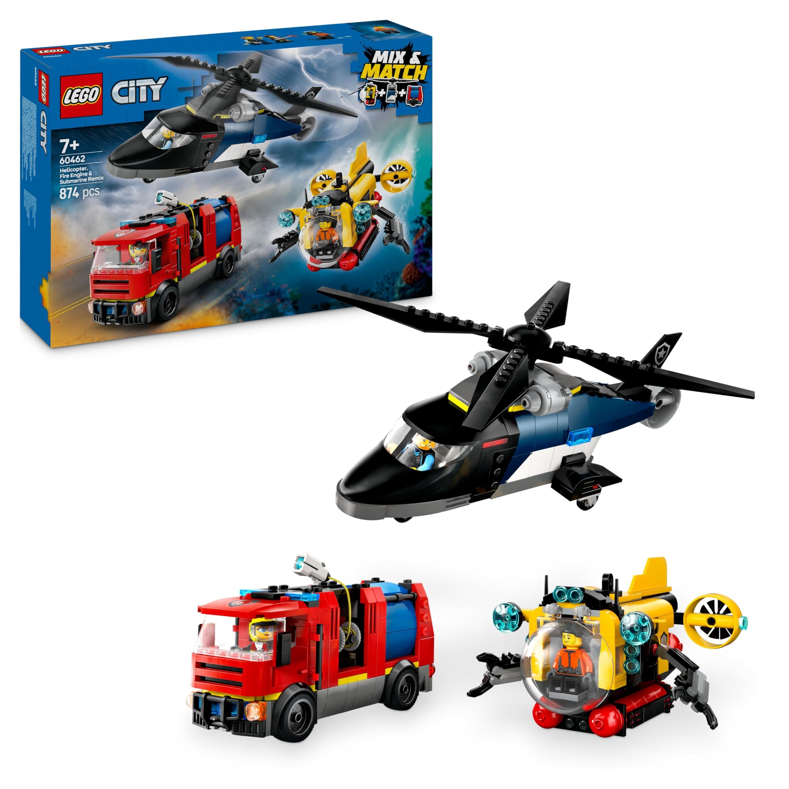 LEGO® City 60462 - Хеликоптер, пожарна кола и подводница – ремикс