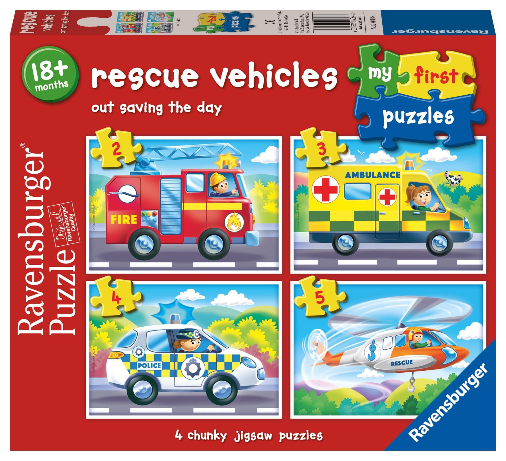 Пъзел Ravensburger 4-в-1: 2/3/4/5 ел. - Спасителни превозни средства