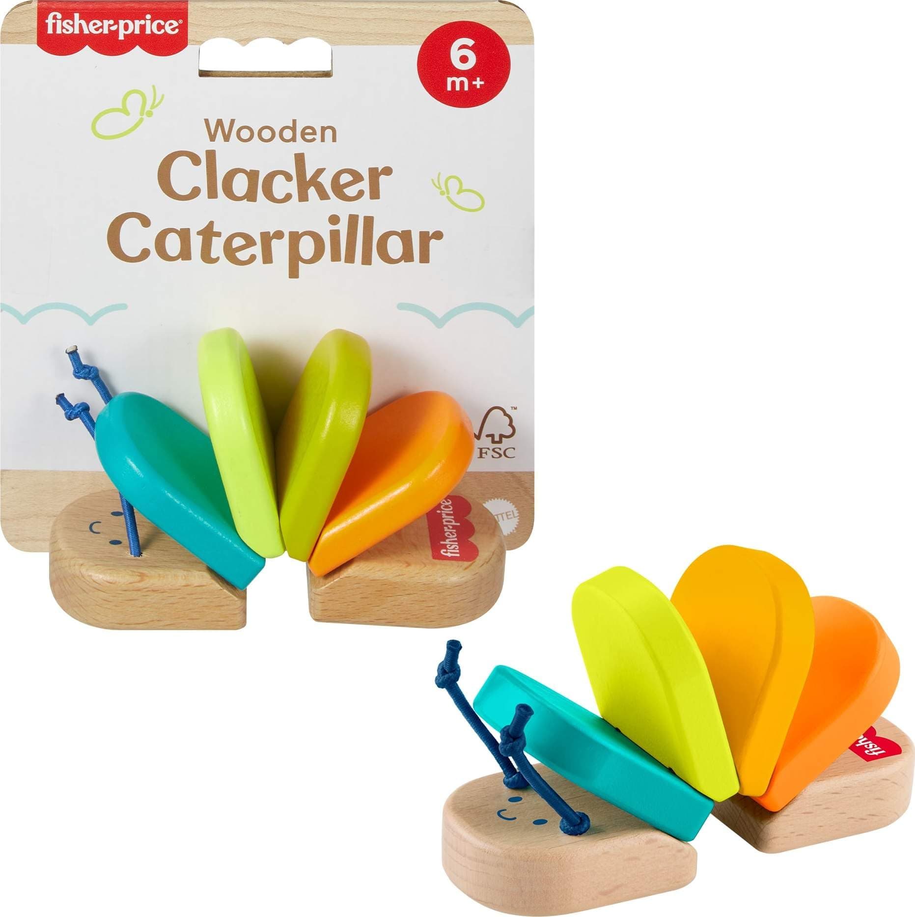 Дървена дрънкалка Fisher Price, гъсеница