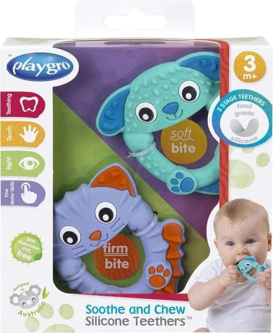 Силиконови гризалки животни Playgro, 2 броя, 3м+