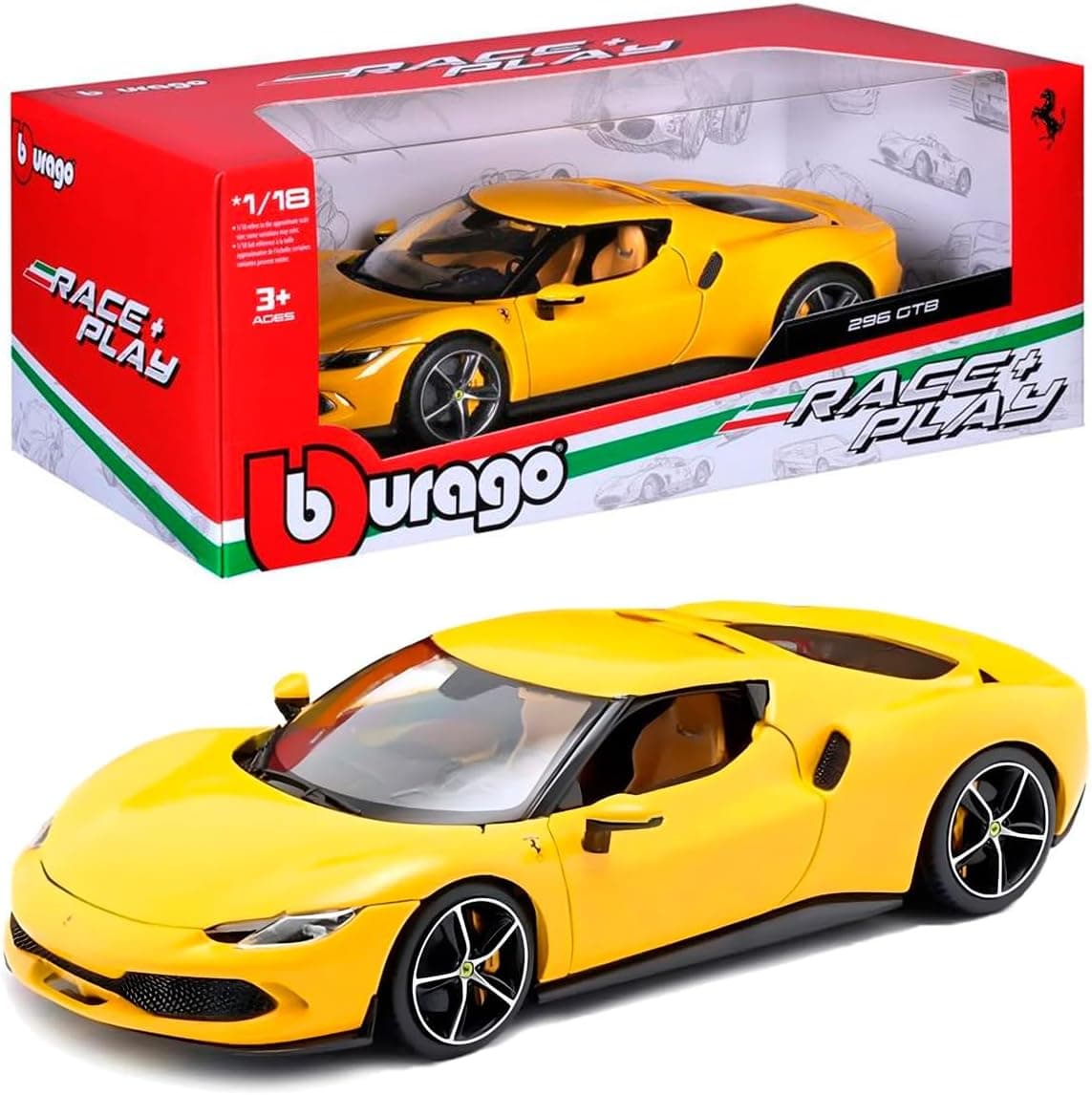 Bburago - модел на кола 1:18 - Ferrari R & P - 296 GTB, жълт