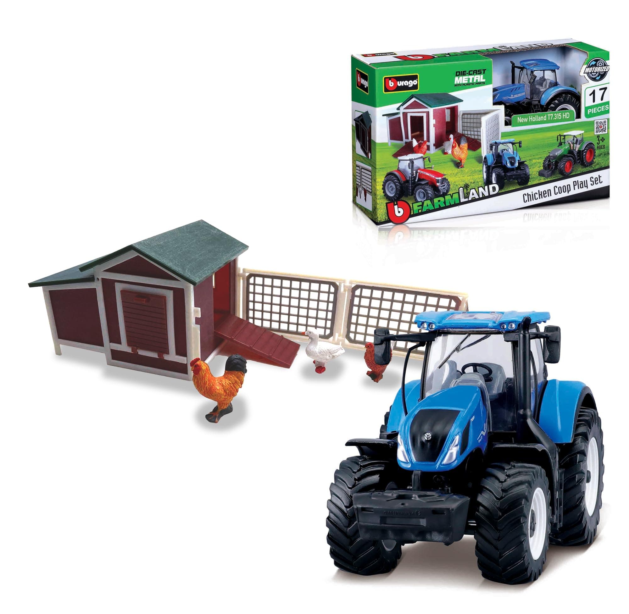 Bburago - Комплект ферма с трактор и кокошарник, Fendt 1050 Vario