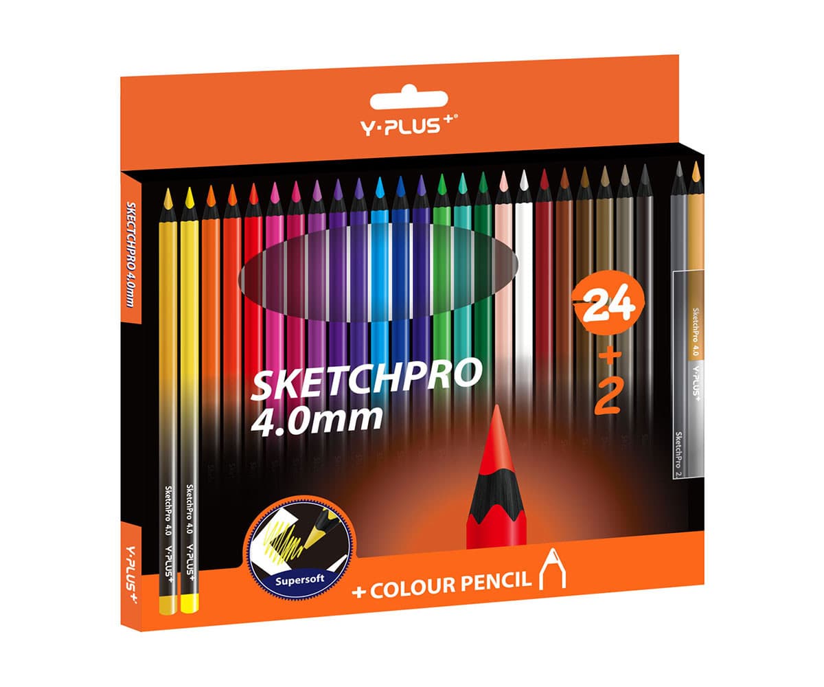 Y-Plus - Цветни моливи 24+2 броя Sketchpro