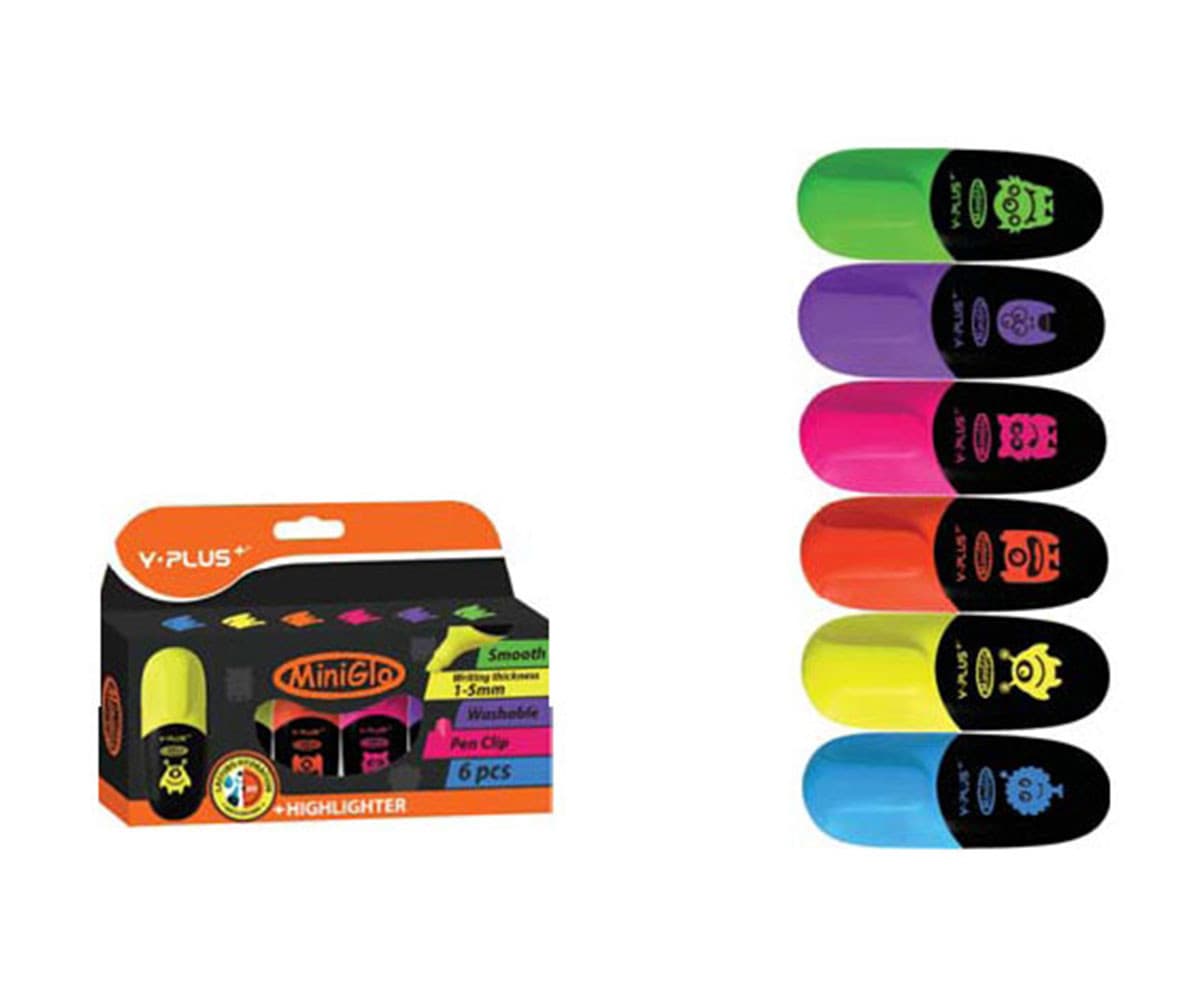 Y-Plus - Текст маркери Mini Glo, 6 цвята