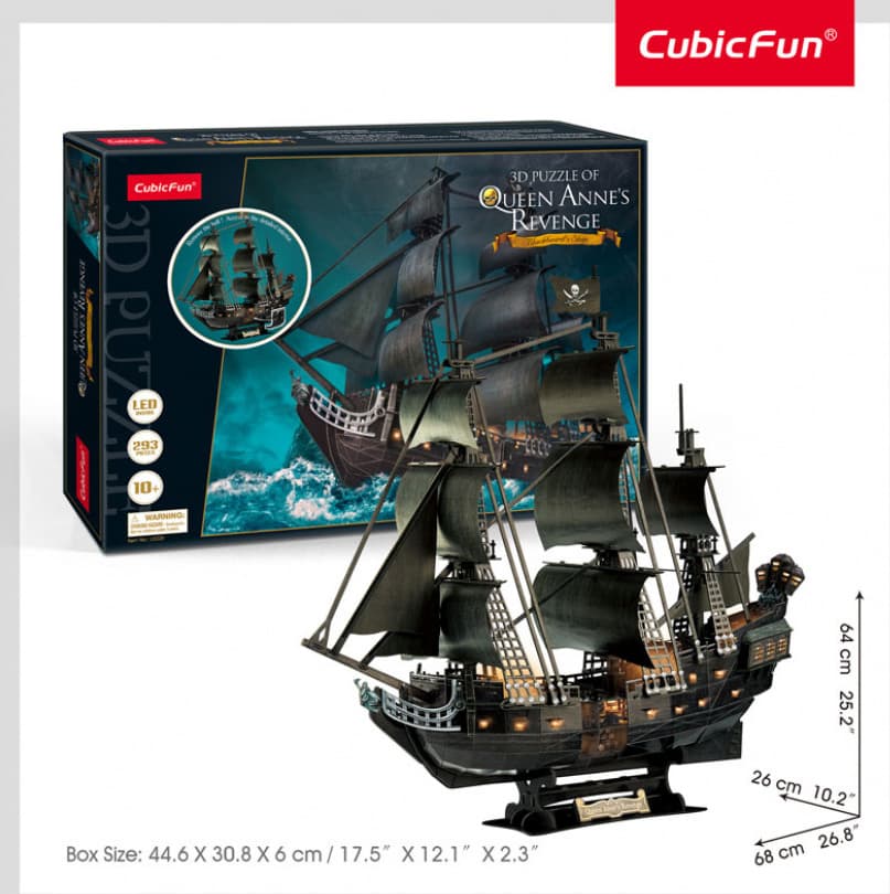 CubicFun Пъзел 3D Queen Anne's Revenge 293ч. с LED светлини