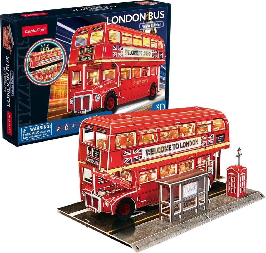 CubicFun Пъзел 3D London Bus Night Edition 161ч. с LED светлини