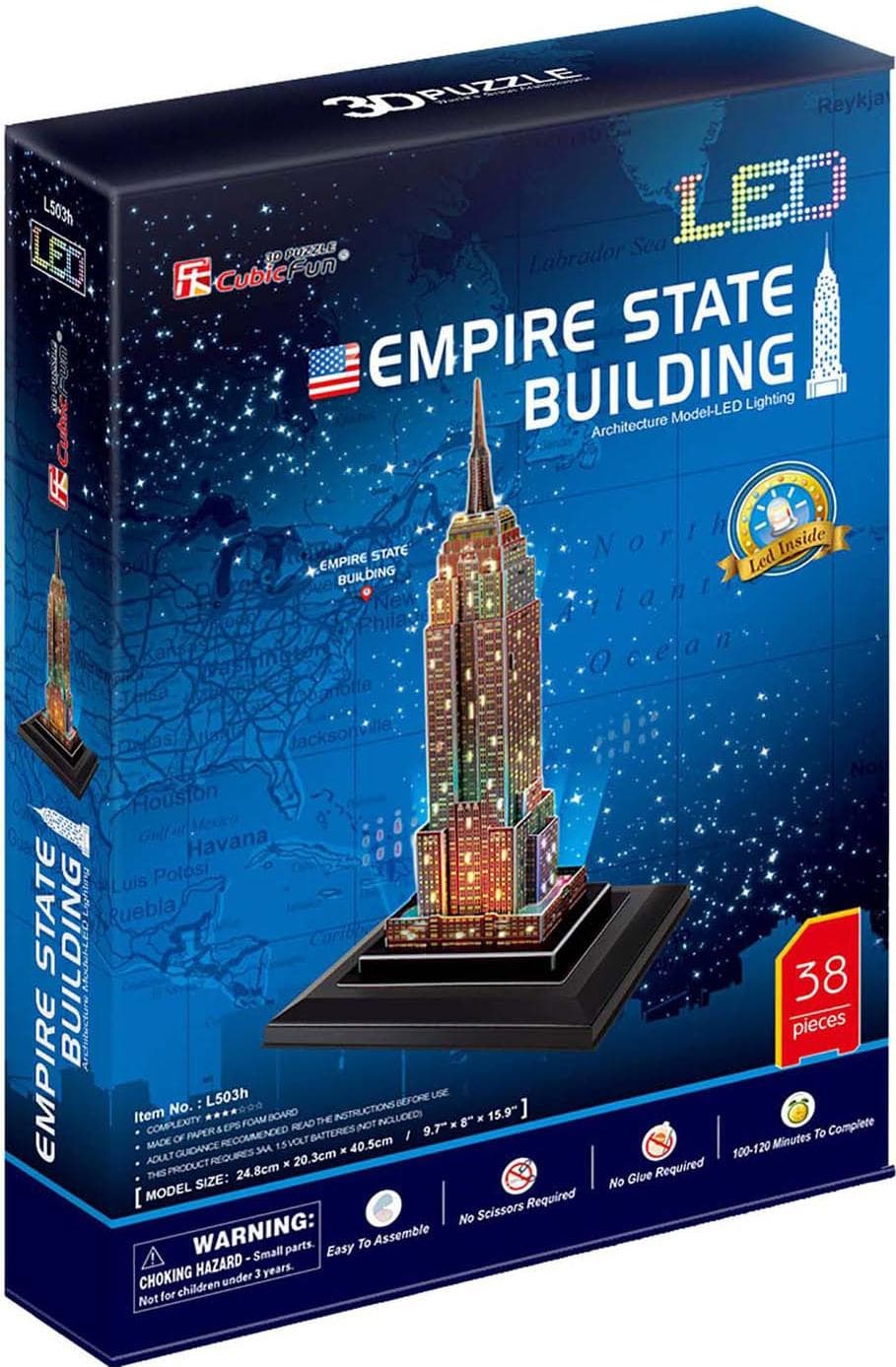CubicFun Пъзел 3D Empire State Building Night Edition 37ч. с LED светлини